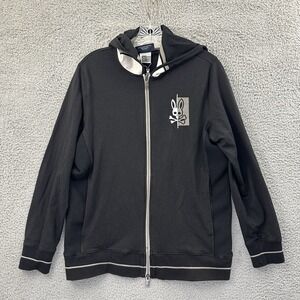 Psycho Bunny Zip Up Hooded Jacket Sweatshirt Black Casual Logo‎ Men's Small